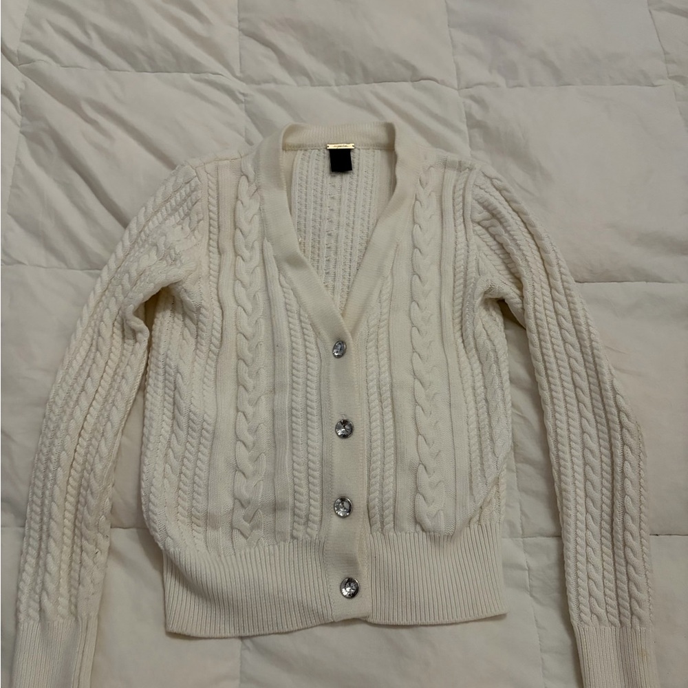 Cream Cable Knit Cardigan with Diamond Buttons